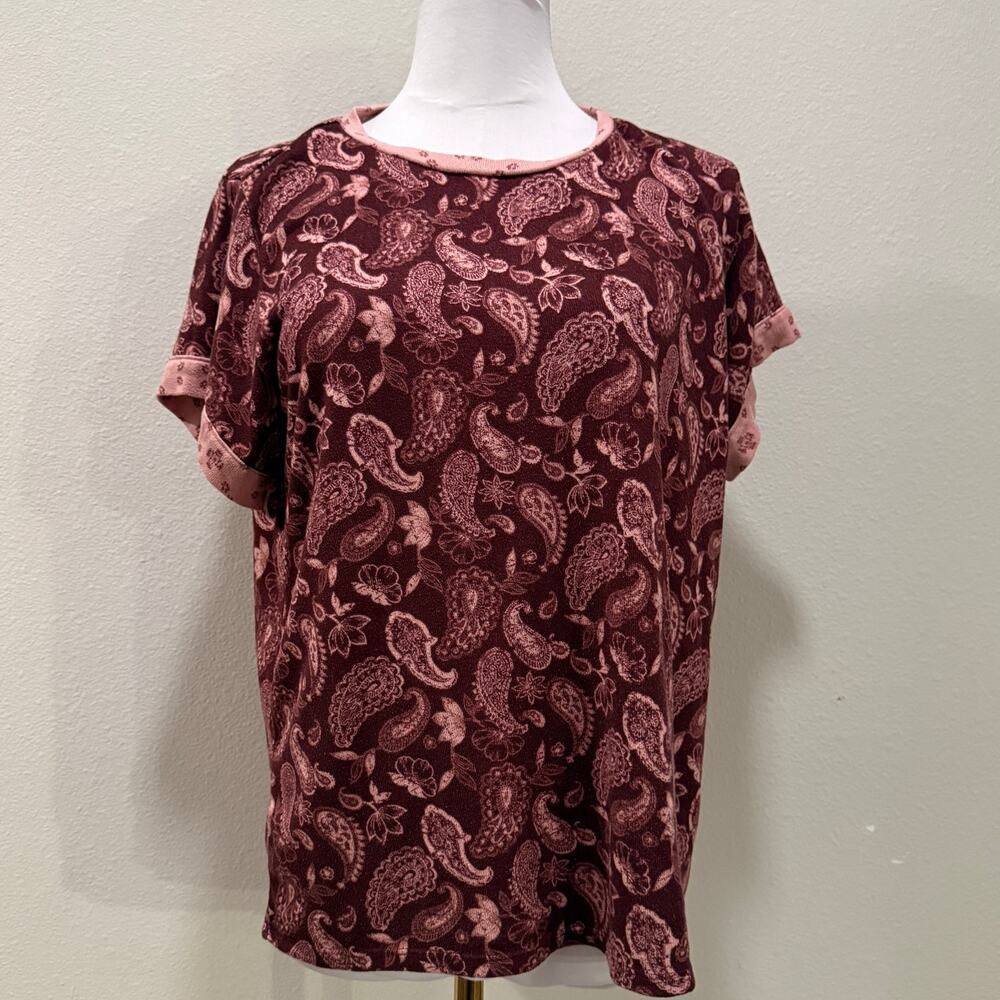Lucky Brand Paisley Lounge Pajama Set Medium Burgundy Pink Boho Comfort Soft - Picture 2 of 9